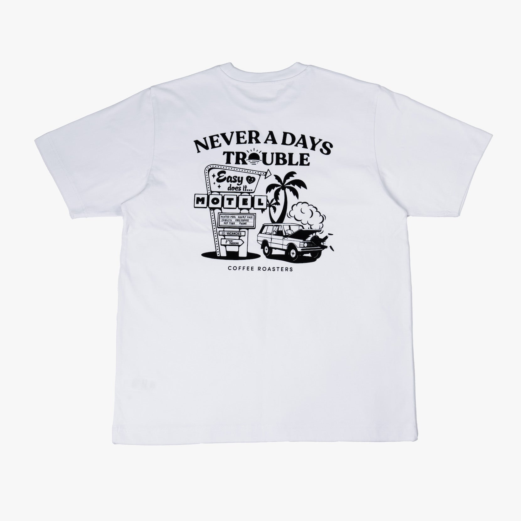 NEVER A DAYS TROUBLE Old School structured Tee- White