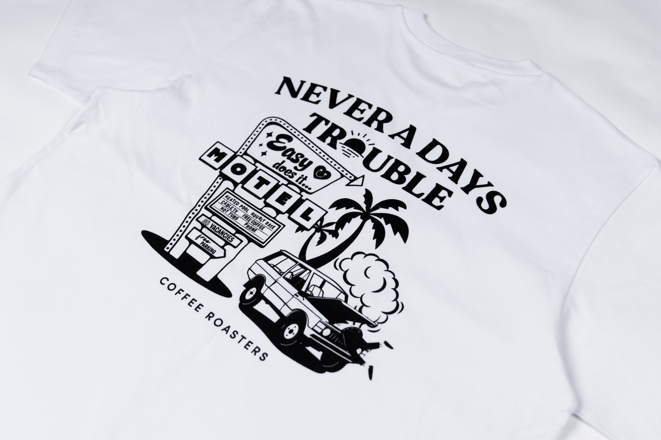 NEVER A DAYS TROUBLE Old School structured Tee- White