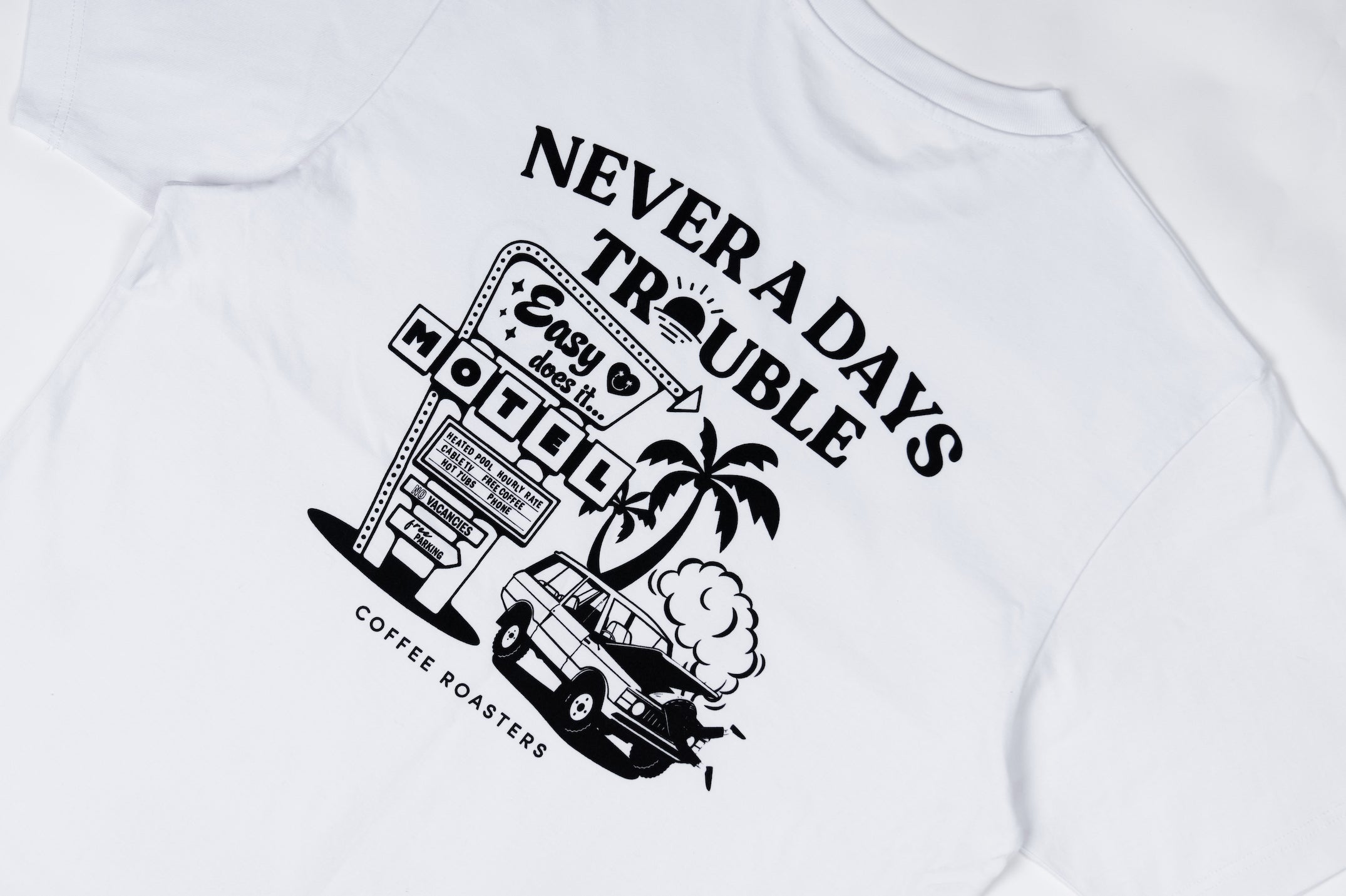 NEVER A DAYS TROUBLE Old School structured Tee- White