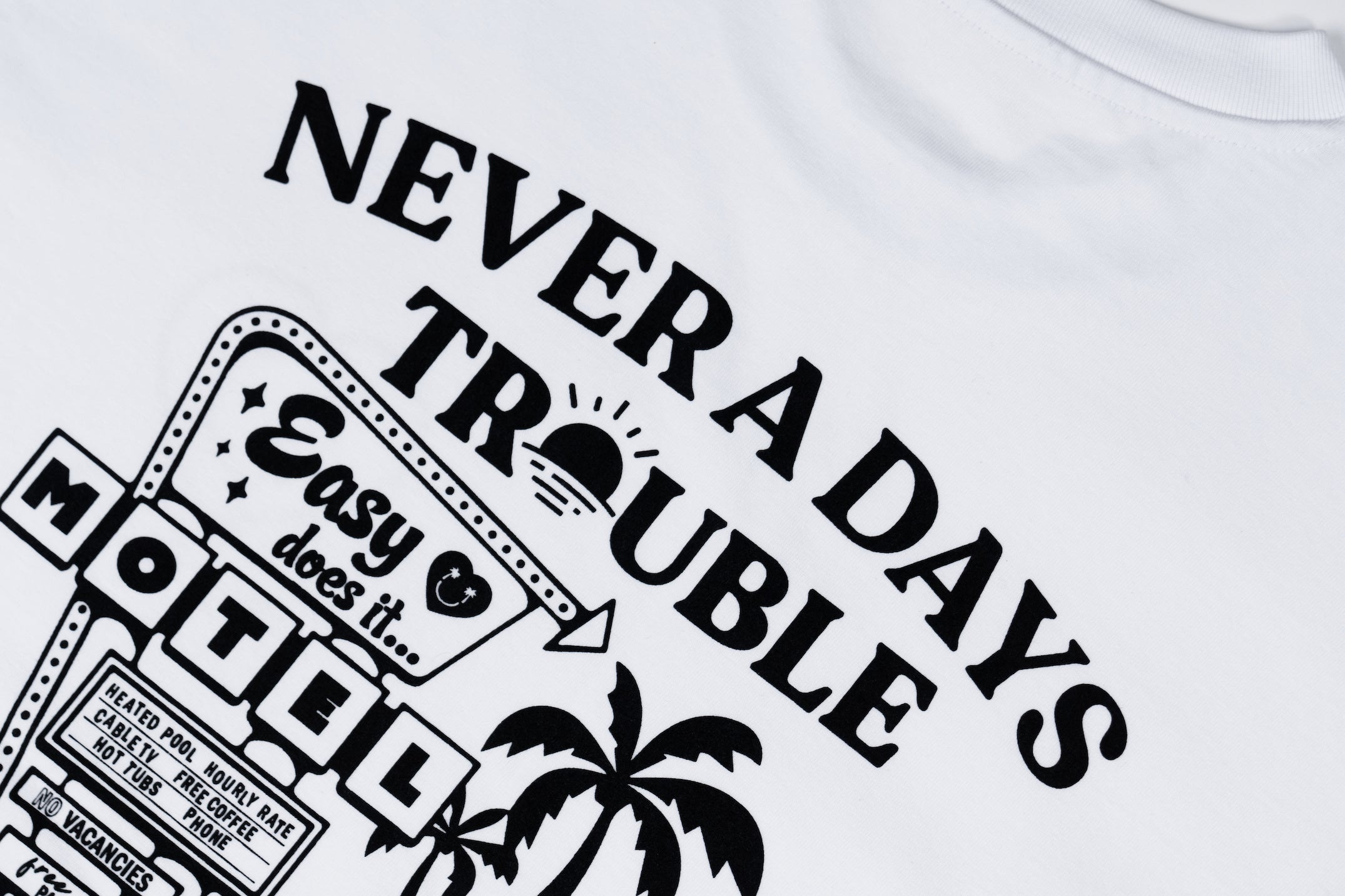 NEVER A DAYS TROUBLE Old School structured Tee- White